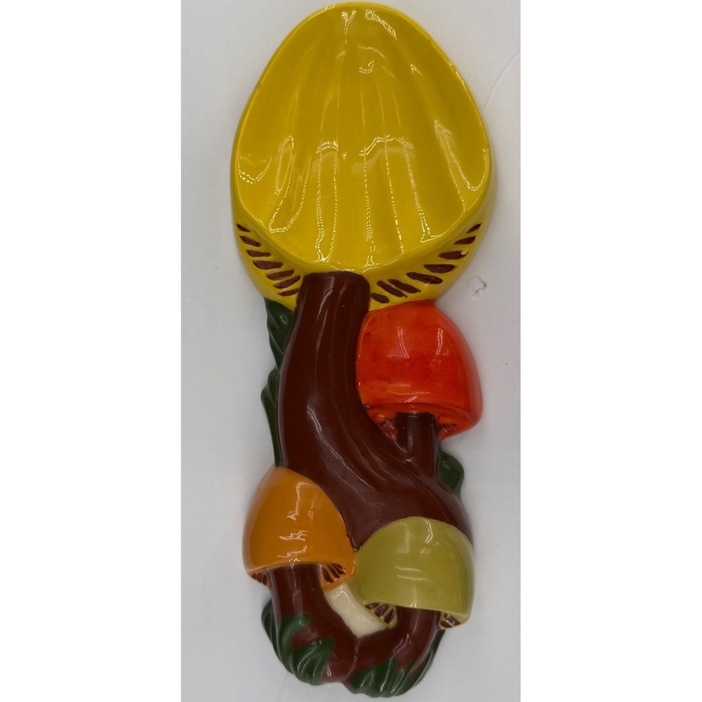 Vintage 1970's‎ Mushroom Ceramic Spoon Rest Wall Hanging Decor 9" kitchy